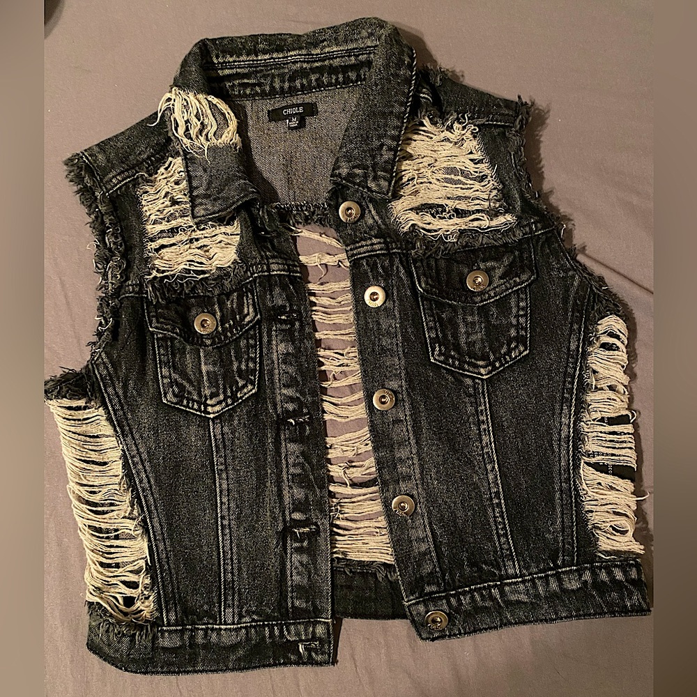 Distressed dark denim vest size M womens